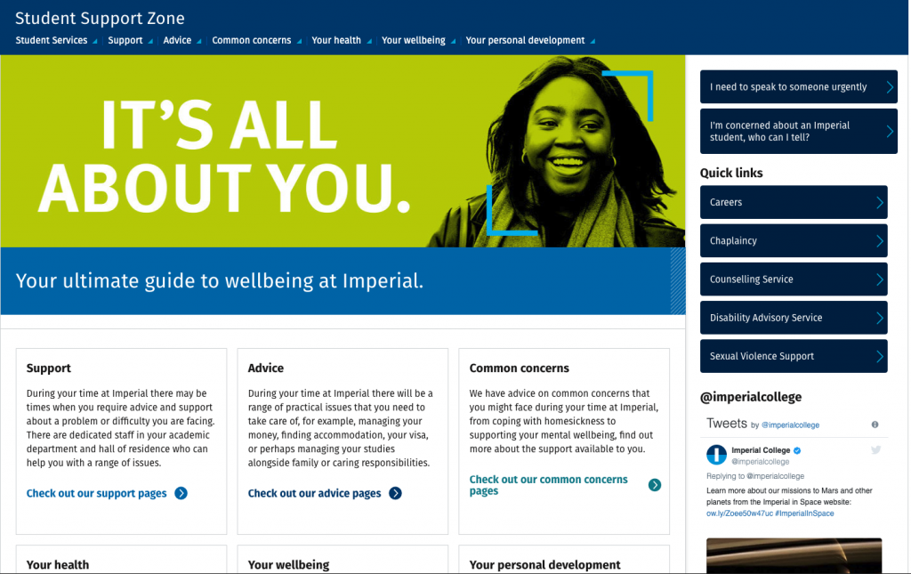 Student Support Zone homepage
