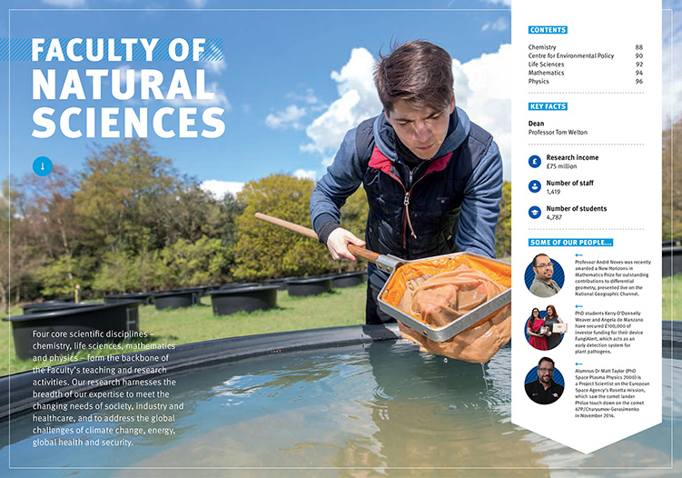 An image from the 2017-18 Postgraduate Prospectus showing a student examining a net used for pond dipping.