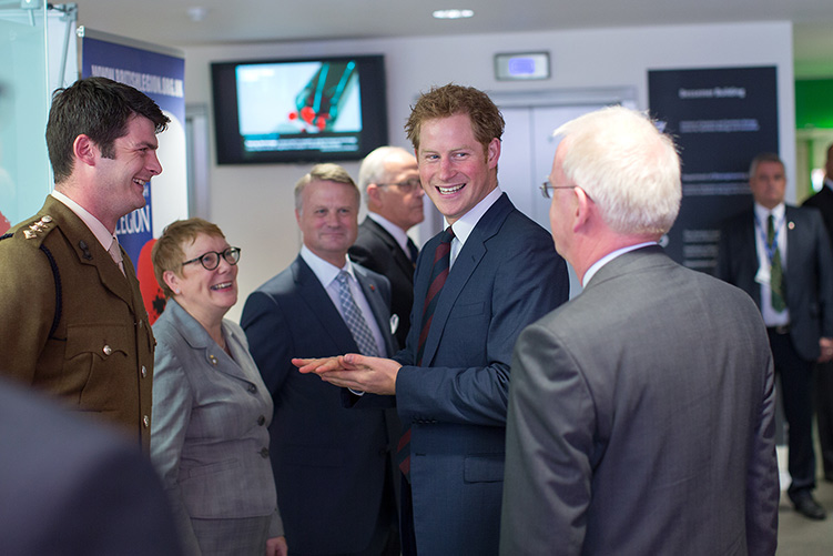 Captain Dave Henson in conversation with Prince Harry and Professor James Stirling.