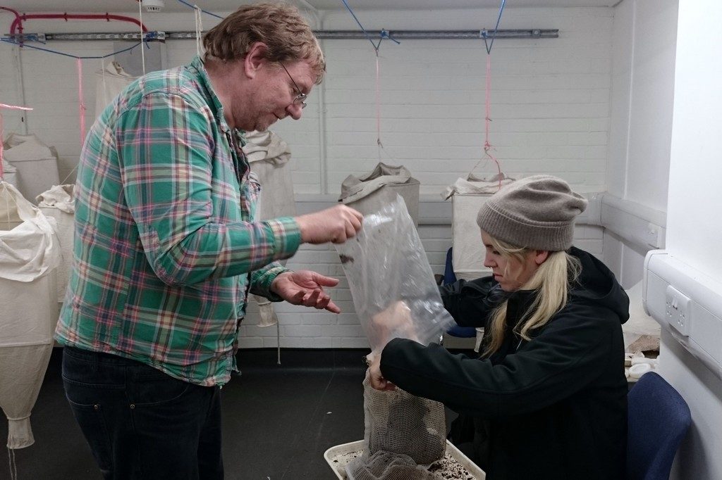 Filling the Winkler bags with sieved leaf litter